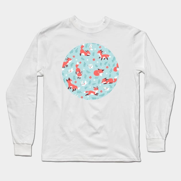 Fox and Bunny Pattern Long Sleeve T-Shirt by Freeminds